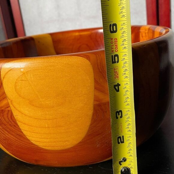 Handmade in Maine Maple and Cherry Wood Striped Wooden Serving Bowl - Picture 10 of 10